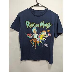 Mens Rick And Morty In Space Blue Short Sleeve Anime T-Shirt Size Medium M